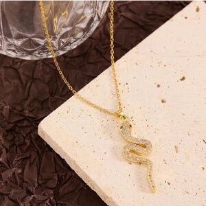 Striking Gold Snake Pendant Necklace